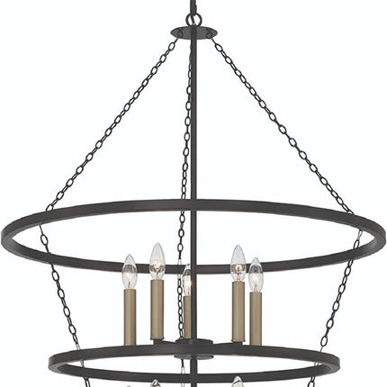 Black And Gold Candle Style Ten Light Metal Dimmable Chandelier