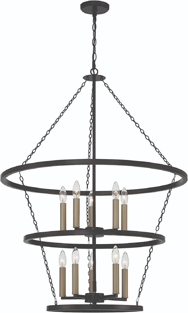 Black And Gold Candle Style Ten Light Metal Dimmable Chandelier HomeRoots