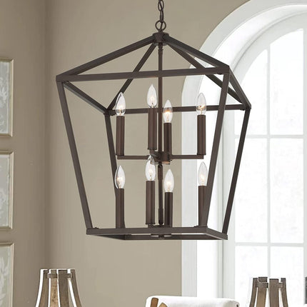 Bronze Candle Style Eight Light Metal Dimmable Chandelier