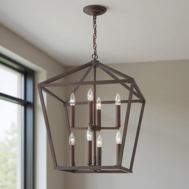 Bronze Candle Style Eight Light Metal Dimmable Chandelier HomeRoots