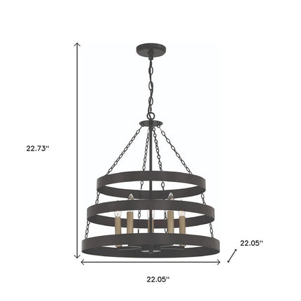 Black And Gold Candle Style Five Light Metal Dimmable Chandelier