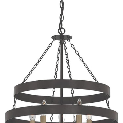 Black And Gold Candle Style Five Light Metal Dimmable Chandelier