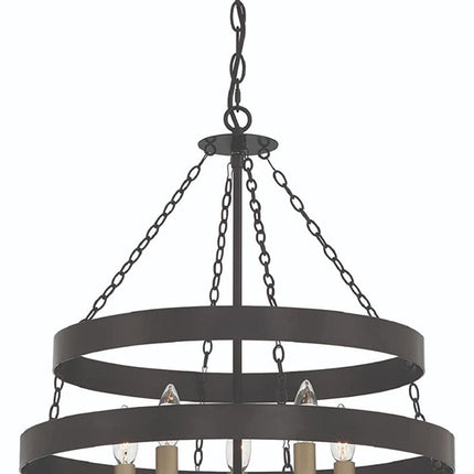 Black And Gold Candle Style Five Light Metal Dimmable Chandelier