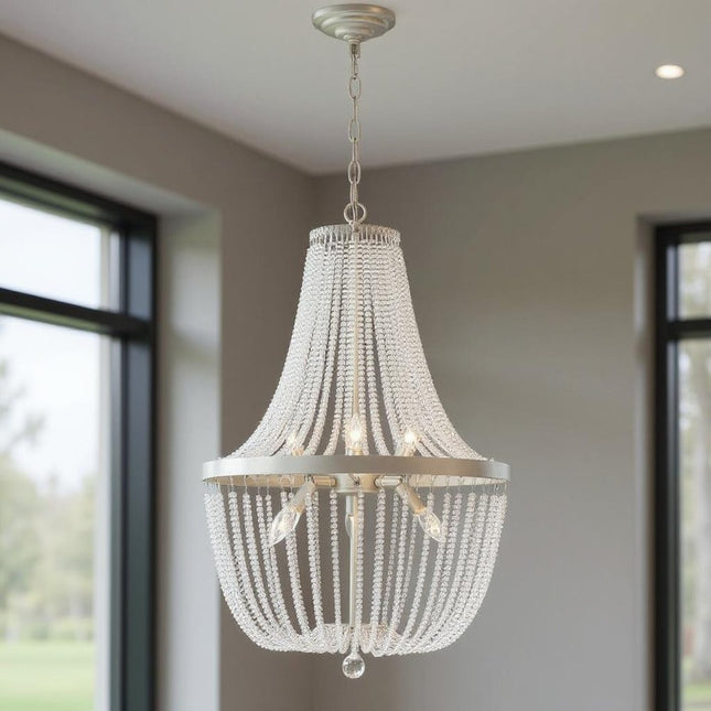 Silver Candle Style Six Light Metal Dimmable Chandelier HomeRoots