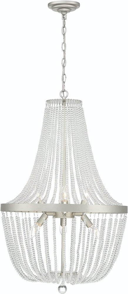 Silver Candle Style Six Light Metal Dimmable Chandelier HomeRoots