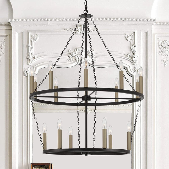 Black And Gold Candle Style Multi Light Metal Dimmable Chandelier HomeRoots