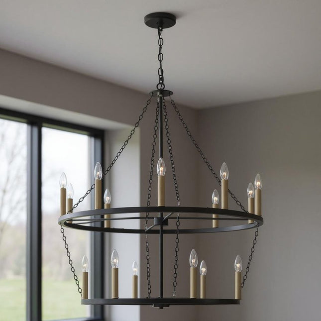 Black And Gold Candle Style Multi Light Metal Dimmable Chandelier HomeRoots