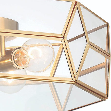 Brass Unique Statement Four Light Metal Dimmable Flush Chandelier With Clear Shades