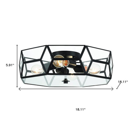 Black Unique Statement Four Light Metal Dimmable Flush Chandelier With Clear Shades