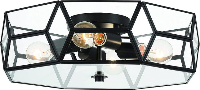 Black Unique Statement Four Light Metal Dimmable Flush Chandelier With Clear Shades HomeRoots