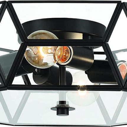 Black Unique Statement Four Light Metal Dimmable Flush Chandelier With Clear Shades