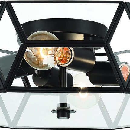 Black Unique Statement Four Light Metal Dimmable Flush Chandelier With Clear Shades