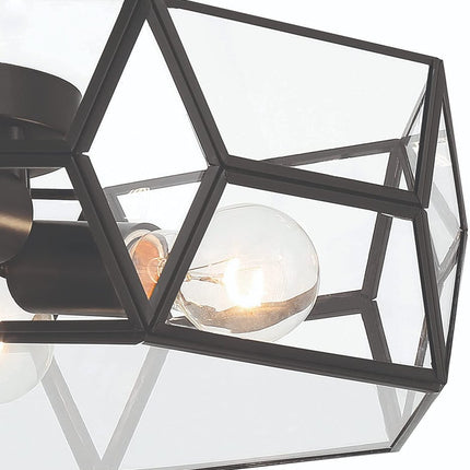 Black Unique Statement Four Light Metal Dimmable Flush Chandelier With Clear Shades
