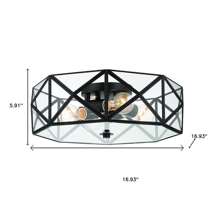 Black Unique Statement Four Light Metal Dimmable Flush Chandelier With Clear Shades HomeRoots