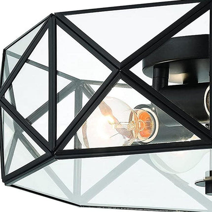 Black Unique Statement Four Light Metal Dimmable Flush Chandelier With Clear Shades HomeRoots