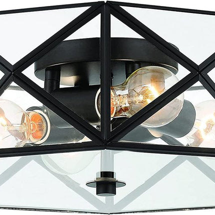 Black Unique Statement Four Light Metal Dimmable Flush Chandelier With Clear Shades HomeRoots