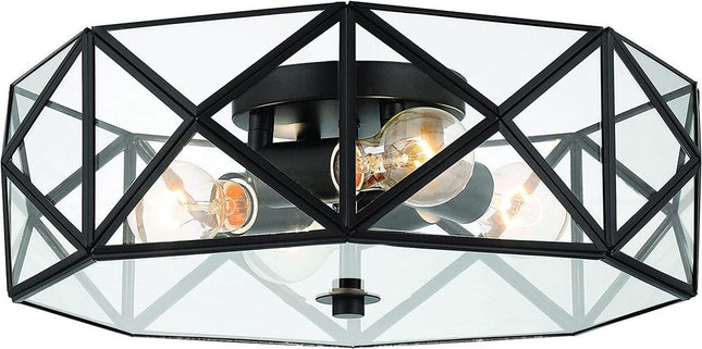 Black Unique Statement Four Light Metal Dimmable Flush Chandelier With Clear Shades HomeRoots