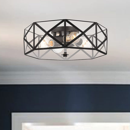 Black Unique Statement Four Light Metal Dimmable Flush Chandelier With Clear Shades HomeRoots