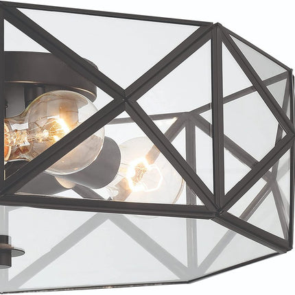 Black Unique Statement Four Light Metal Dimmable Flush Chandelier With Clear Shades HomeRoots
