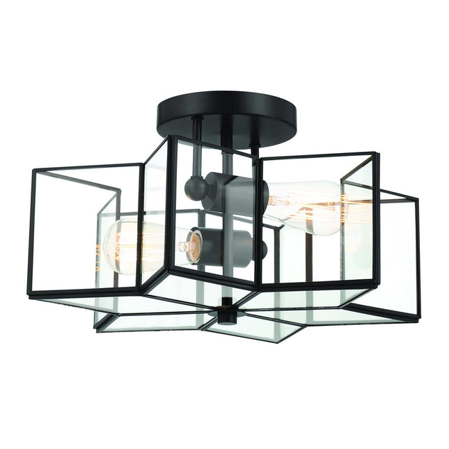 Black Unique Statement Two Light Metal Dimmable Flush Chandelier With Clear Shades HomeRoots