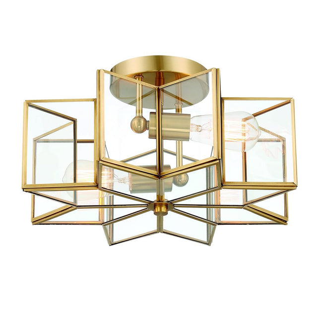 Brass Unique Statement Two Light Metal Dimmable Flush Chandelier With Clear Shades HomeRoots
