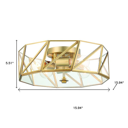 Brass Unique Statement Four Light Metal Dimmable Flush Chandelier With Clear Shades HomeRoots