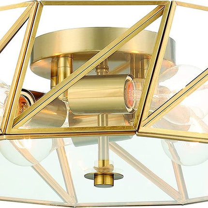 Brass Unique Statement Four Light Metal Dimmable Flush Chandelier With Clear Shades HomeRoots