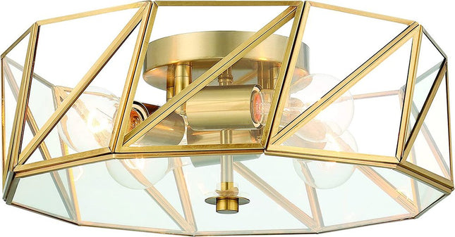 Brass Unique Statement Four Light Metal Dimmable Flush Chandelier With Clear Shades HomeRoots