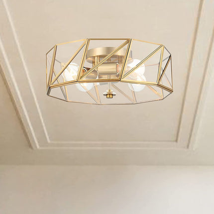 Brass Unique Statement Four Light Metal Dimmable Flush Chandelier With Clear Shades HomeRoots