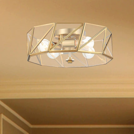 Brass Unique Statement Four Light Metal Dimmable Flush Chandelier With Clear Shades HomeRoots