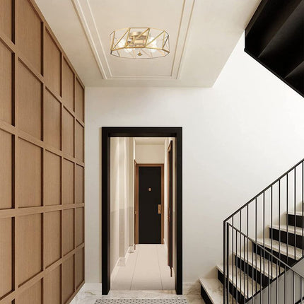 Brass Unique Statement Four Light Metal Dimmable Flush Chandelier With Clear Shades HomeRoots