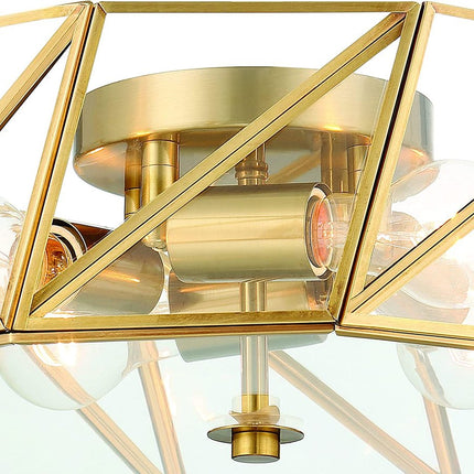 Brass Unique Statement Four Light Metal Dimmable Flush Chandelier With Clear Shades HomeRoots