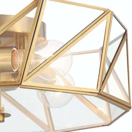 Brass Unique Statement Four Light Metal Dimmable Flush Chandelier With Clear Shades HomeRoots