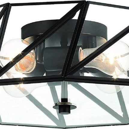 Black Unique Statement Four Light Metal Dimmable Flush Chandelier With Clear Shades HomeRoots