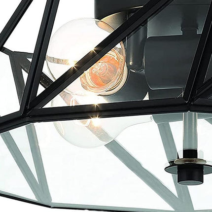 Black Unique Statement Four Light Metal Dimmable Flush Chandelier With Clear Shades HomeRoots