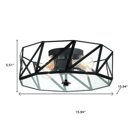 Black Unique Statement Four Light Metal Dimmable Flush Chandelier With Clear Shades HomeRoots