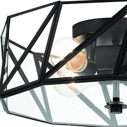 Black Unique Statement Four Light Metal Dimmable Flush Chandelier With Clear Shades HomeRoots
