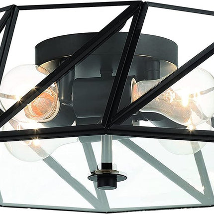 Black Unique Statement Four Light Metal Dimmable Flush Chandelier With Clear Shades