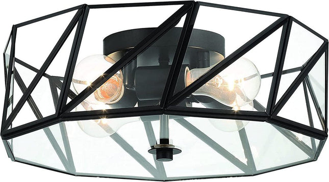 Black Unique Statement Four Light Metal Dimmable Flush Chandelier With Clear Shades HomeRoots