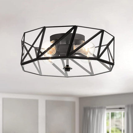 Black Unique Statement Four Light Metal Dimmable Flush Chandelier With Clear Shades HomeRoots