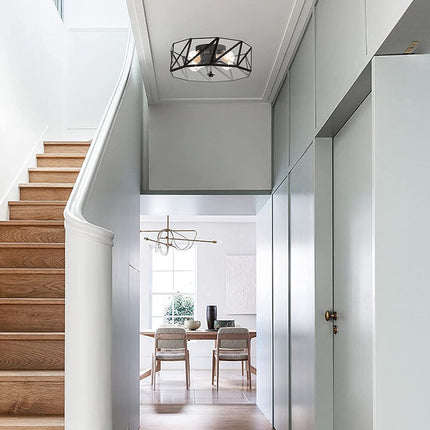 Black Unique Statement Four Light Metal Dimmable Flush Chandelier With Clear Shades HomeRoots