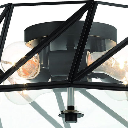 Black Unique Statement Four Light Metal Dimmable Flush Chandelier With Clear Shades HomeRoots
