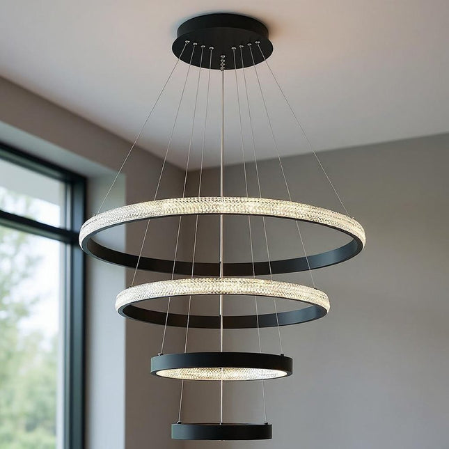 Black Candle Style Four Light Metal LED Dimmable Chandelier HomeRoots