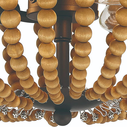 Brown And Black Wood Bead Three Light Flush Mount Ceiling Light HomeRoots