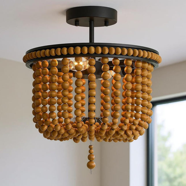 Brown And Black Unique Statement Two Light Metal Dimmable Flush Chandelier HomeRoots