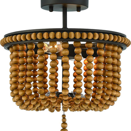 Brown And Black Unique Statement Two Light Metal Dimmable Flush Chandelier