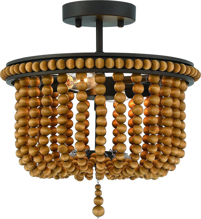 Brown And Black Unique Statement Two Light Metal Dimmable Flush Chandelier HomeRoots