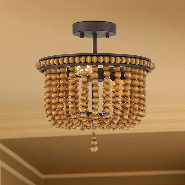 Brown And Black Unique Statement Two Light Metal Dimmable Flush Chandelier HomeRoots
