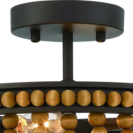 Brown And Black Unique Statement Two Light Metal Dimmable Flush Chandelier