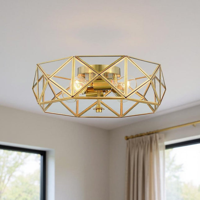 Brass Unique Statement Four Light Metal Dimmable Flush Chandelier HomeRoots